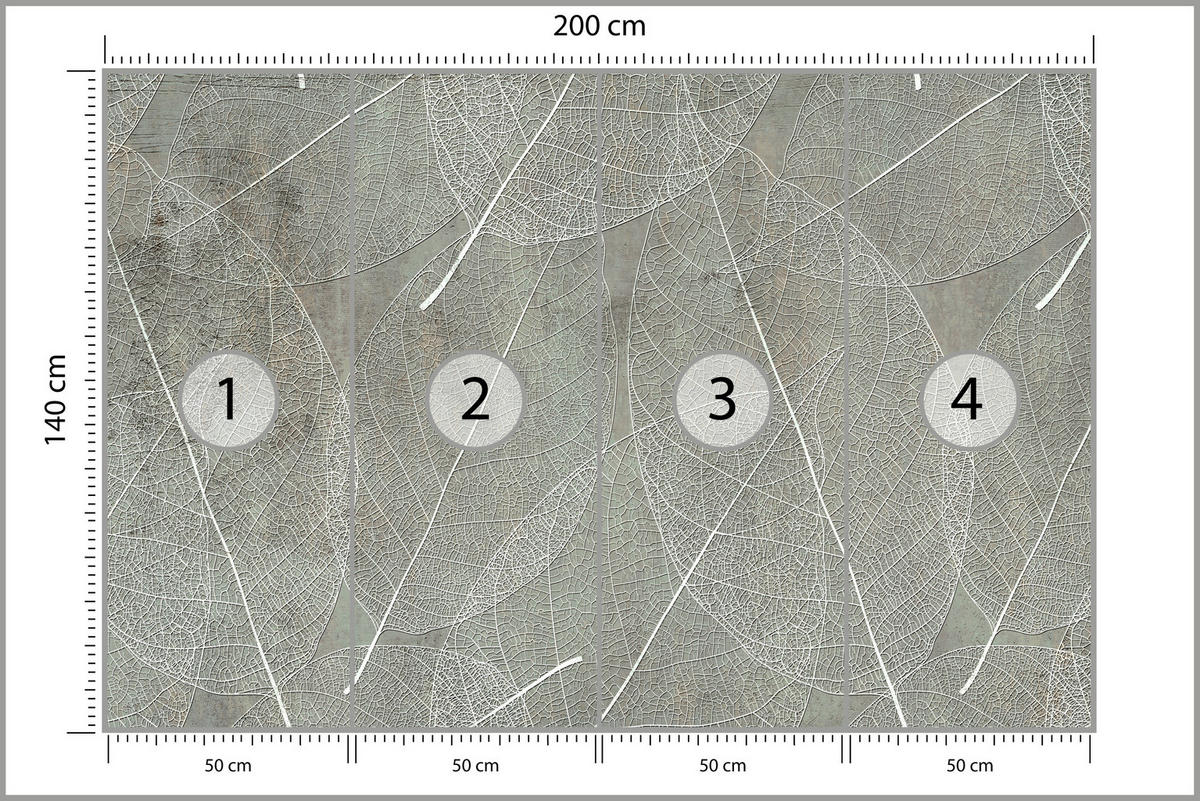 FOTOTAPETE für Wohnzimmer Weiße Blätter auf Beton Minimal 200x140 - Weiß/Grau, Papier (200/140cm) - Muralo
