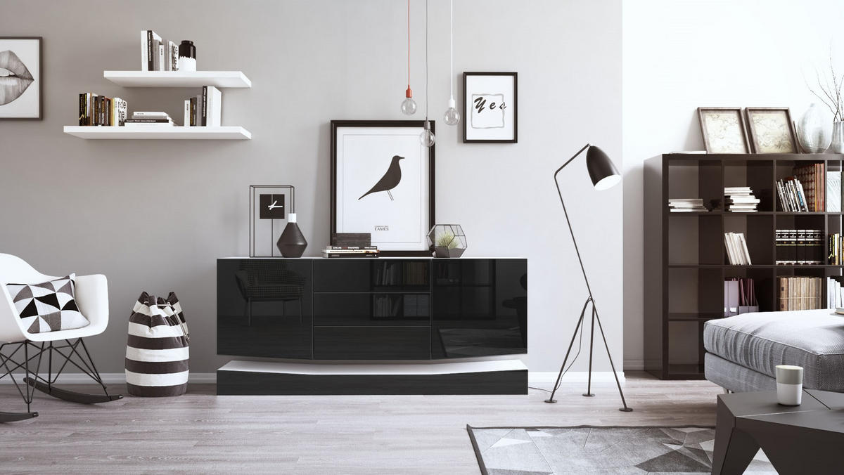 SIDEBOARD City Fronten in Schwarz Hochglanz - Schwarz Hochglanz, Holzwerkstoff (178/82/39cm) - Vladon