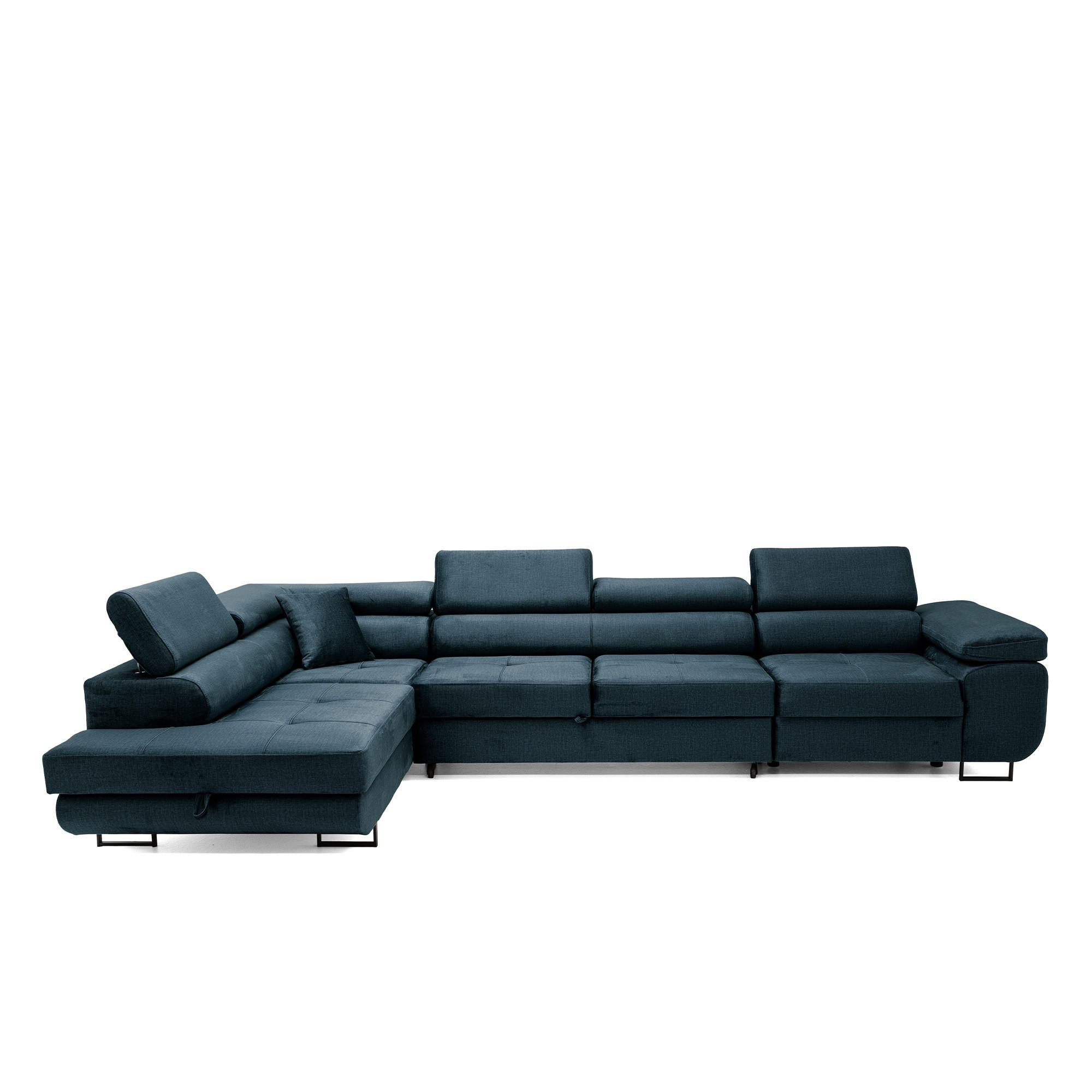 ECKSOFA WILD MAXI L Links mit Schlaffunktion 125x195 Velours Dunkelblau - Chromfarben/Dunkelblau, Holz/Textil (203/350cm) - Muffo