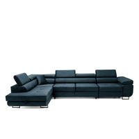 ECKSOFA WILD MAXI L Links mit Schlaffunktion 125x195 Velours Dunkelblau - Chromfarben/Dunkelblau, Holz/Textil (203/350cm) - Muffo