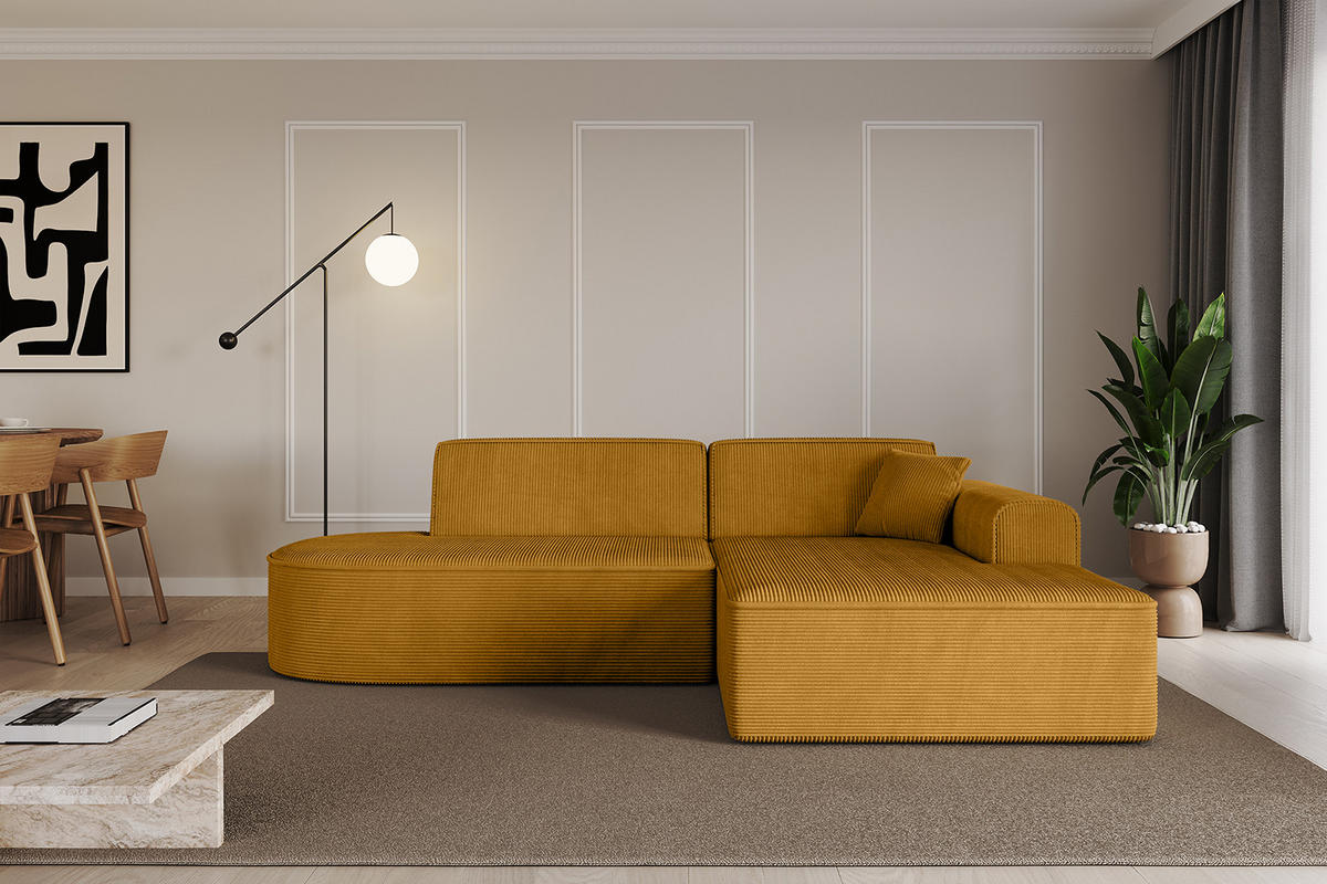 ECKSOFA Ottomane Rechts IREA-L1-v3 - 232x165x77 cm Senfgelb - Grün, Holzwerkstoff/Textil (232/165cm) - ALTDECOR