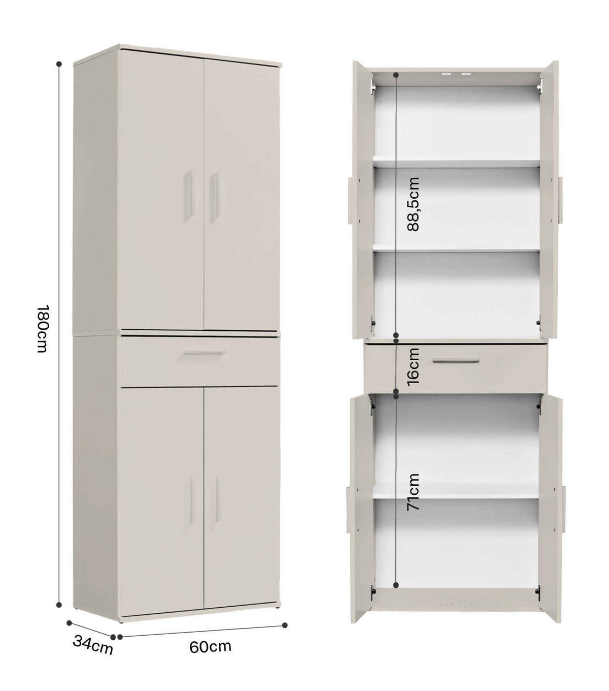 MEHRZWECKSCHRANK Der Praktische - Beige, Holzwerkstoff (60/180/34cm) - Mokebo