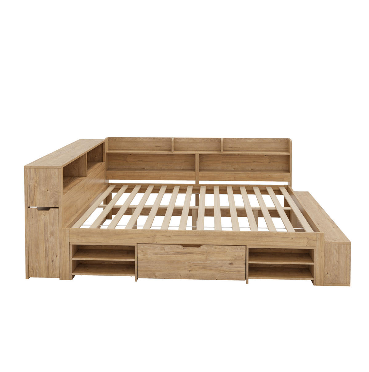 KINDERBETT aus Plywood 140x200 cm in Natur mit Stauraum - Naturfarben, Holzwerkstoff (140/200cm) - Modfu