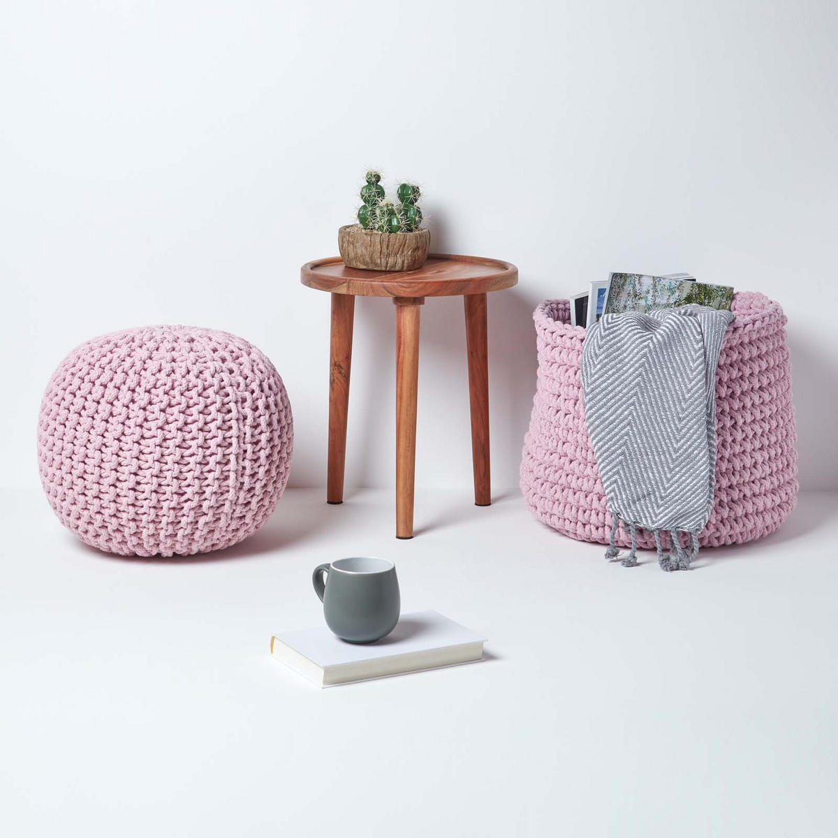 STRICK-POUF rosa, 40/40/35 cm - Rosa, Textil (40/35/40cm) - Homescapes