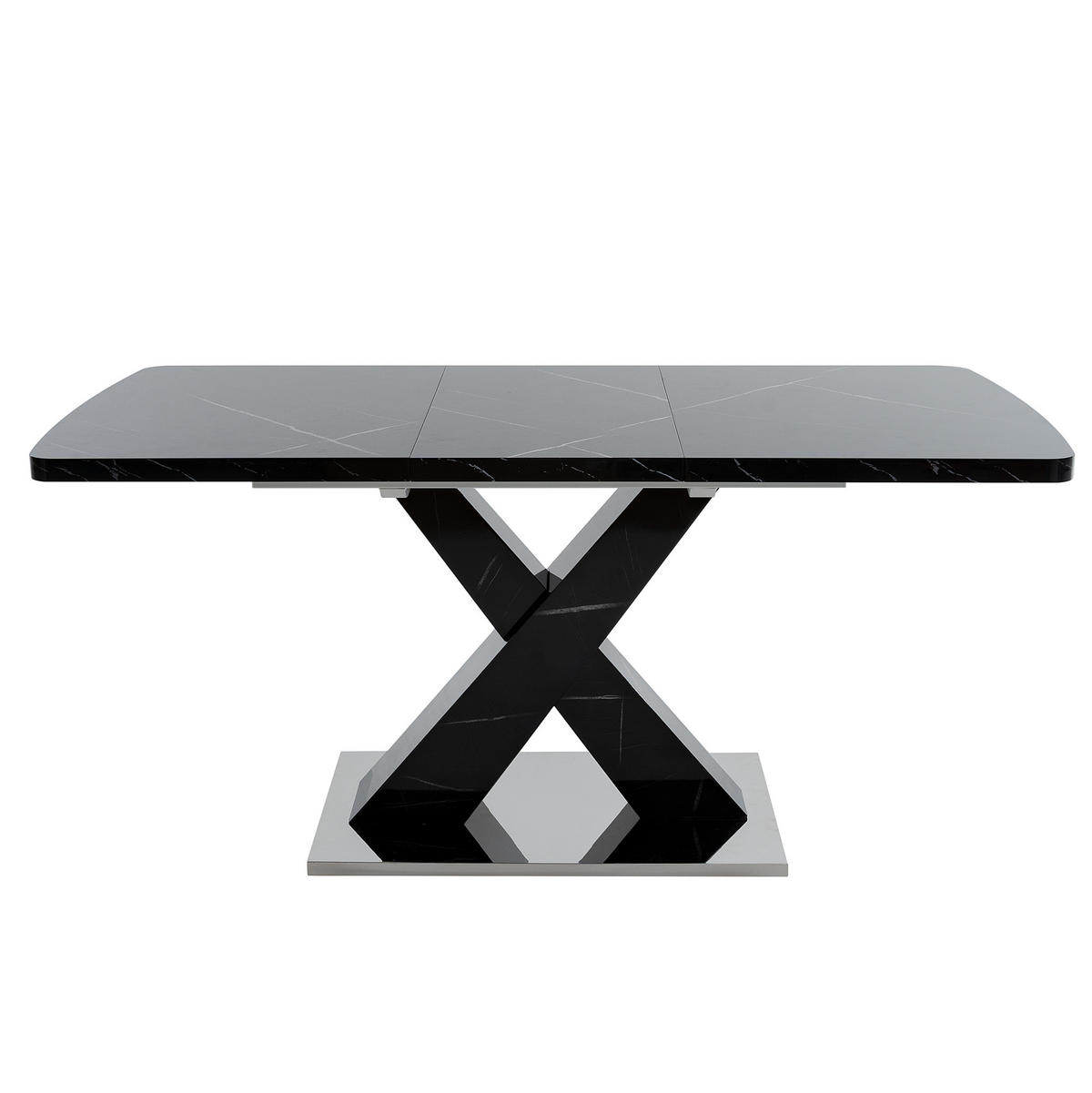ESSTISCH 160/80/76,5 cm Schwarz mit ausziehbarem Tischplatte aus MDF und X-Beinen aus Metall - Schwarz, Holzwerkstoff (160/80/76.5cm) - OKWISH