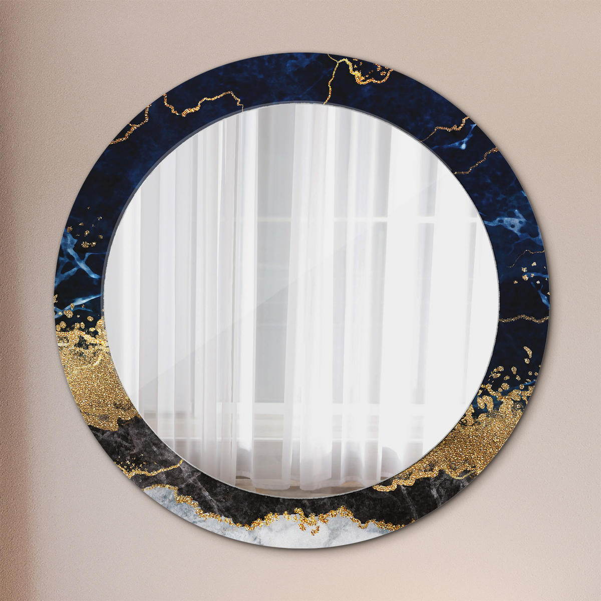 SPIEGEL Ø70 cm Rund mit Aufdruck - Goldfarben/Dunkelblau, Glas (70/70/0.4cm) - TULUP