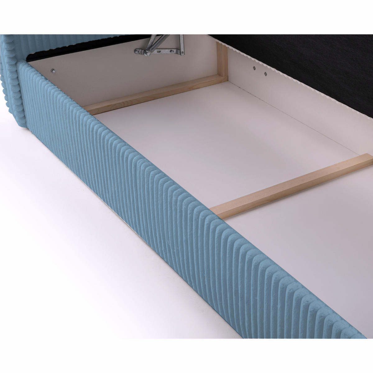 BOXBETT 04 180 x 200 cm - Ambience – Modernes Polsterbett mit Bettkasten, Topper und gepolstertem Kopfteil, Stoffbezug, Stauraumbett - Hellblau, Holz (180/200cm) - ROYAL24_MARKT