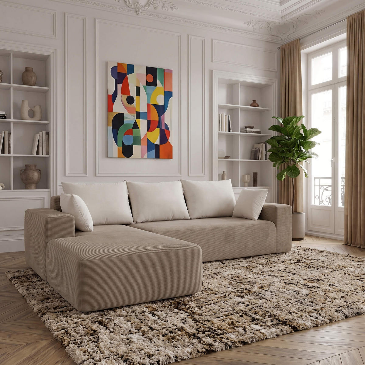 ECKSOFA Luna Sand Weiß 3-Sitzer Links - Weiß, Textil (267/175cm) - COCO Living