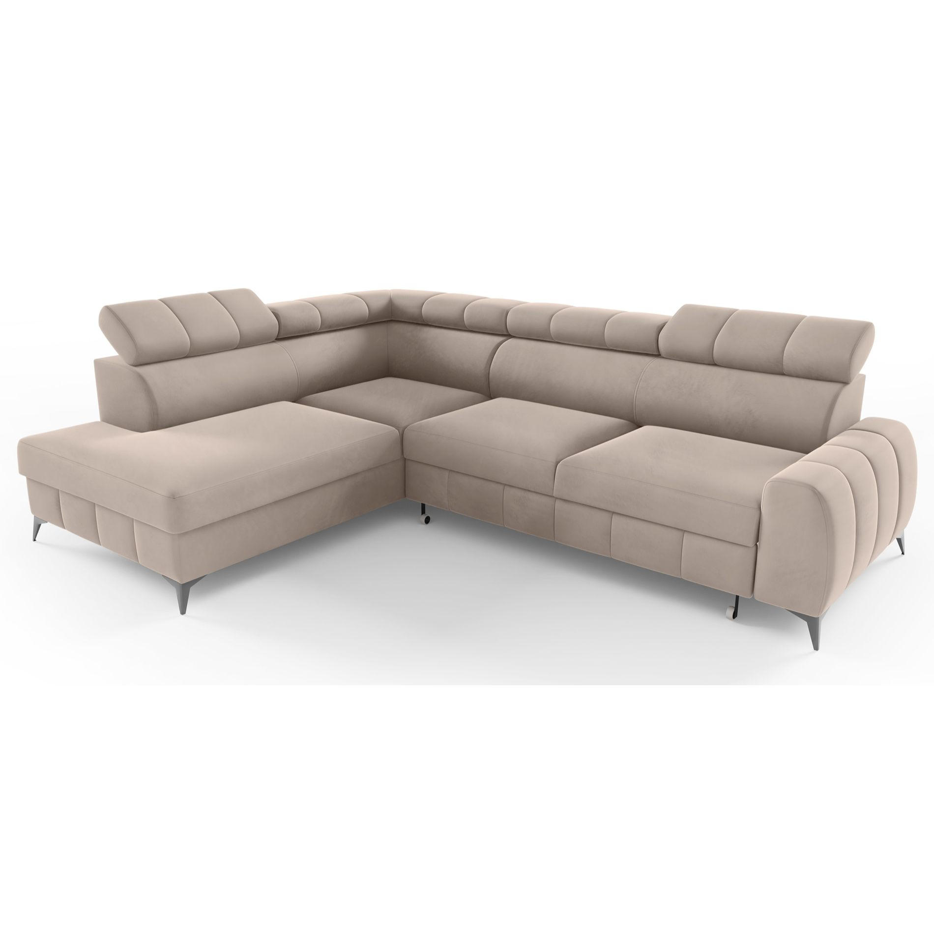 ECKSOFA London Greige Velours - Taupe/Schwarz, Textil/Metall (274/203cm) - Selsey