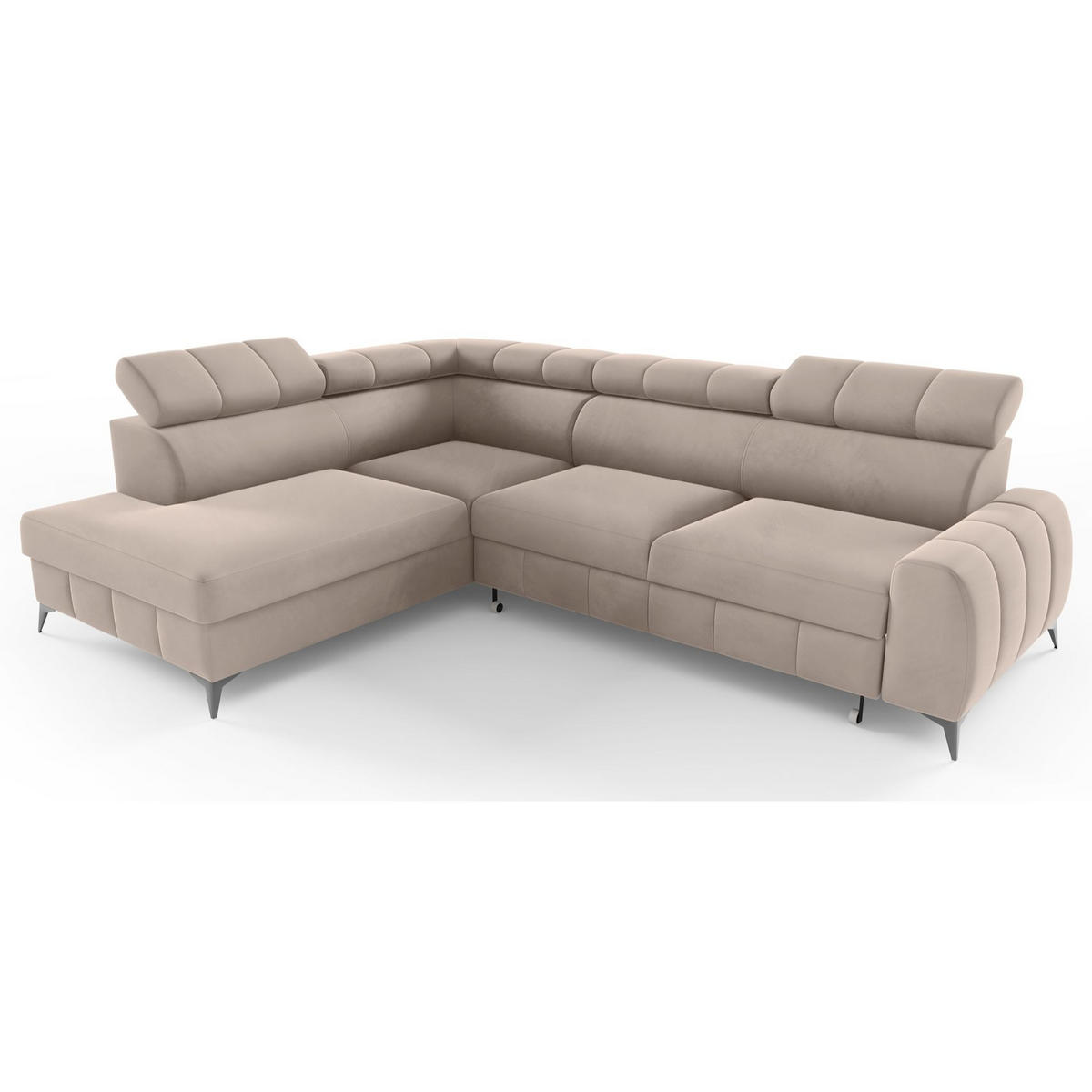 ECKSOFA London Greige Velours - Taupe/Schwarz, Textil/Metall (274/203cm) - Selsey