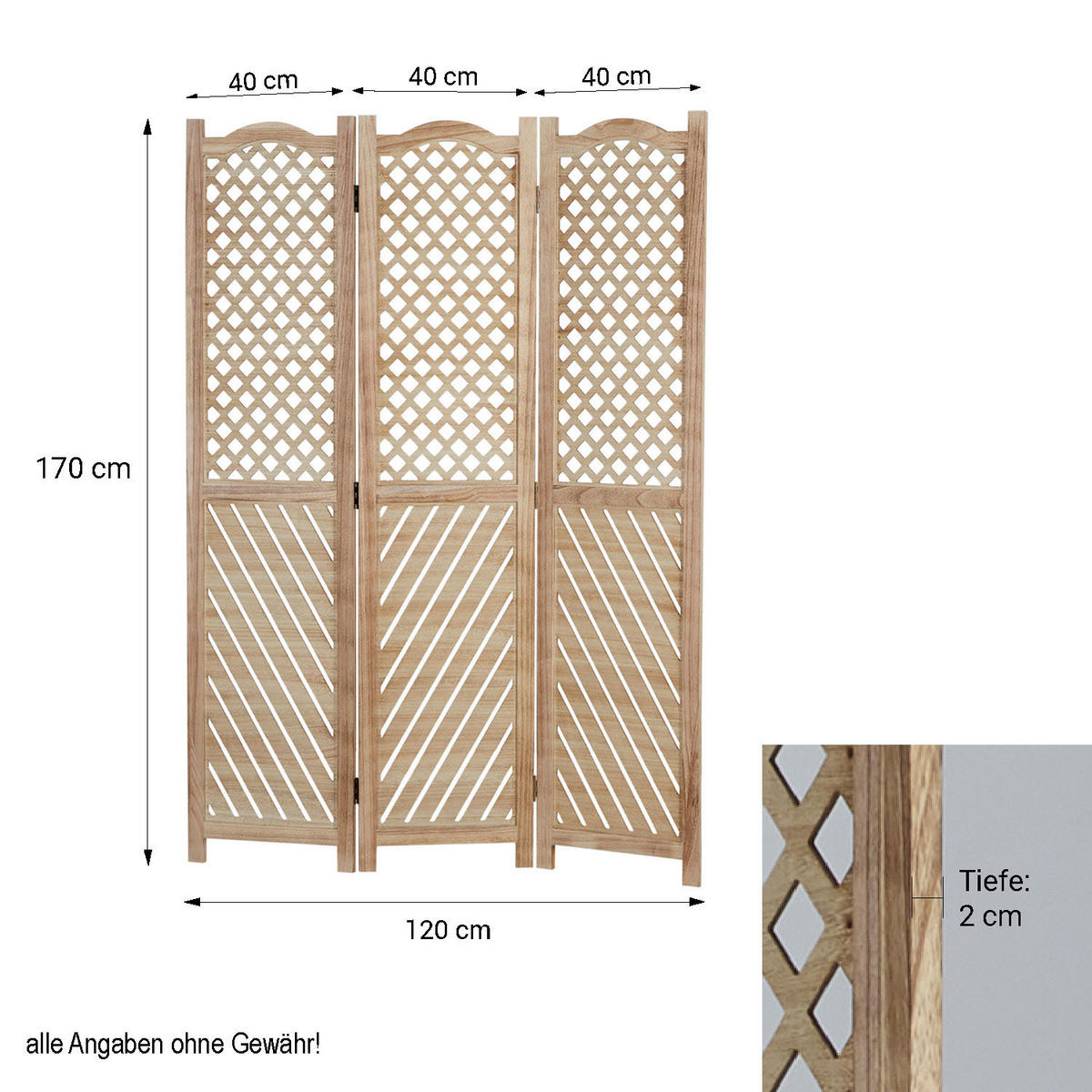 PARAVENT 120/170 cm Natur Holz - Naturfarben, Holz (120/170/2cm) - Homestyle4u