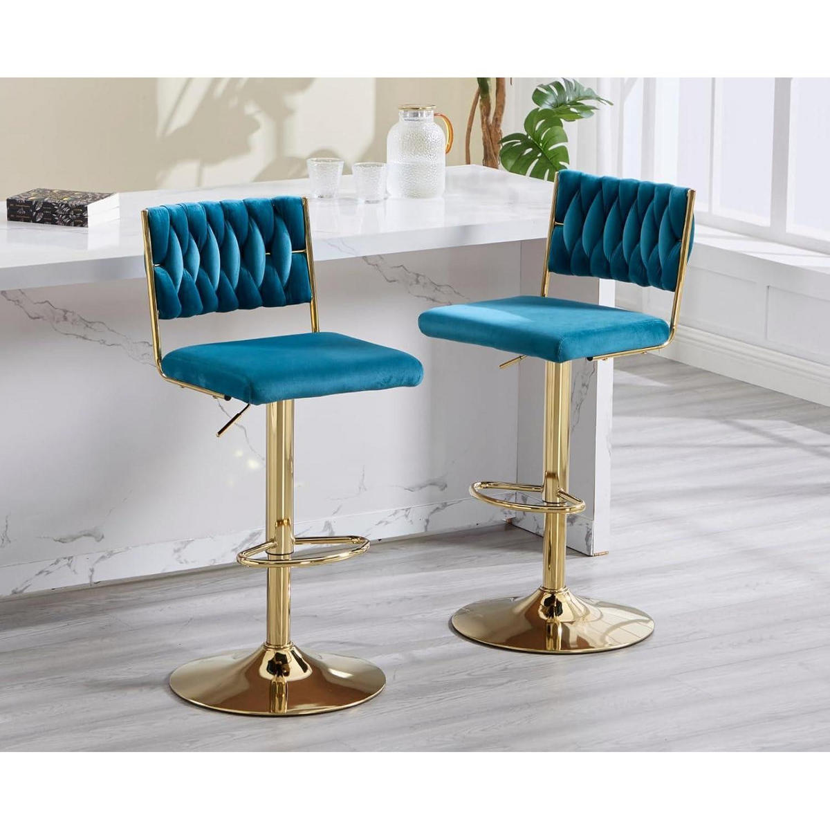 BARHOCKER 4er Set, drehbar, höhenverstellbar, Samt, Teal - Petrol, Textil (52/88/43cm)