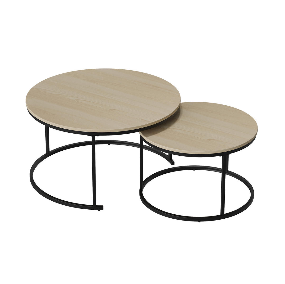 COUCHTISCH 80/80/45 cm in Eichefarben mit Metallgestell, 2-teilig verschachtelbar - Eichefarben, Metall (80/80/45cm) - BEAOK