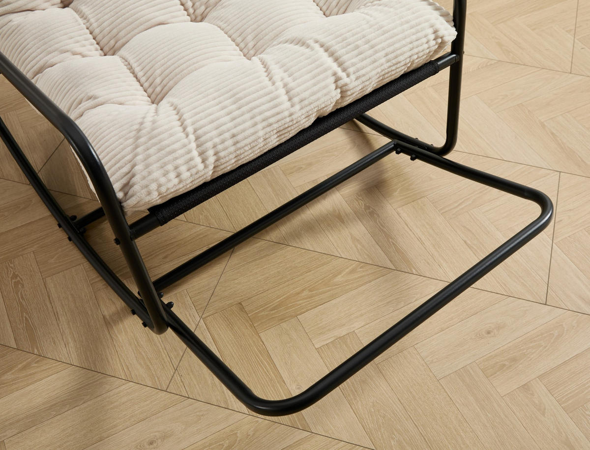 SCHAUKELSTUHL,SCHAUKELSESSEL mit Fußstütze, gepolstertem Kissen,Cord,Weiß - Weiß, Metall (75/82/116cm) - LVHOM