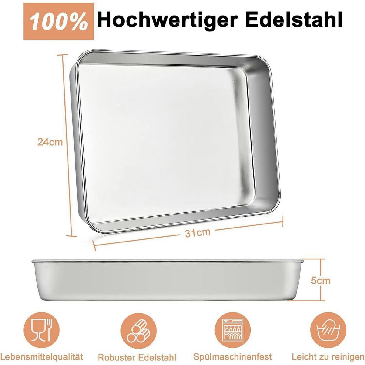 BACKBLECH 2er Set 31 x 24 x 5 cm Edelstahl - Silberfarben, Metall (31/5/5cm)