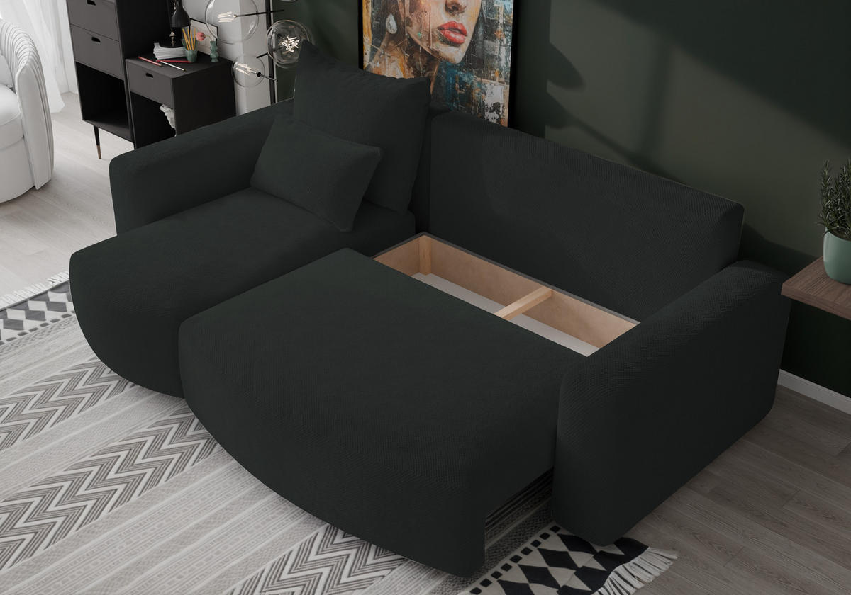 ECKSOFA Travis mit Bettkasten und Schlaffunktion, L-Form, Cord, Universal - Graphitfarben, Holzwerkstoff (248/148cm) - 4ALL HOME