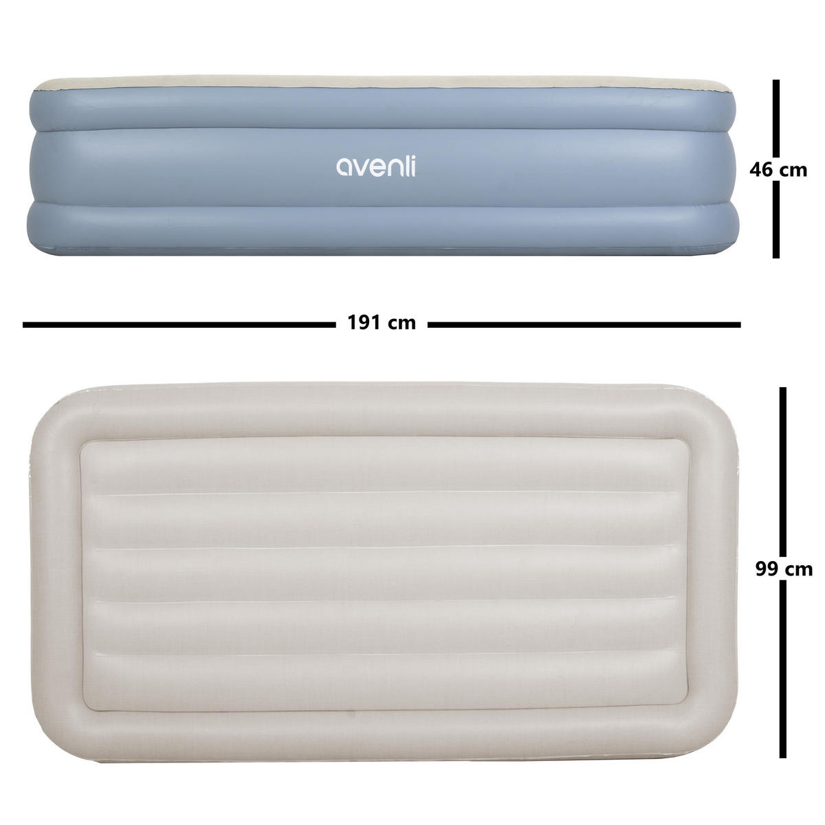 LUFTBETT Luftmatratze selbstaufblasend 191 x 99 x 46 cm mit integrierter Pumpe - Grau/Hellblau, Kunststoff (99/191cm) - Avenli