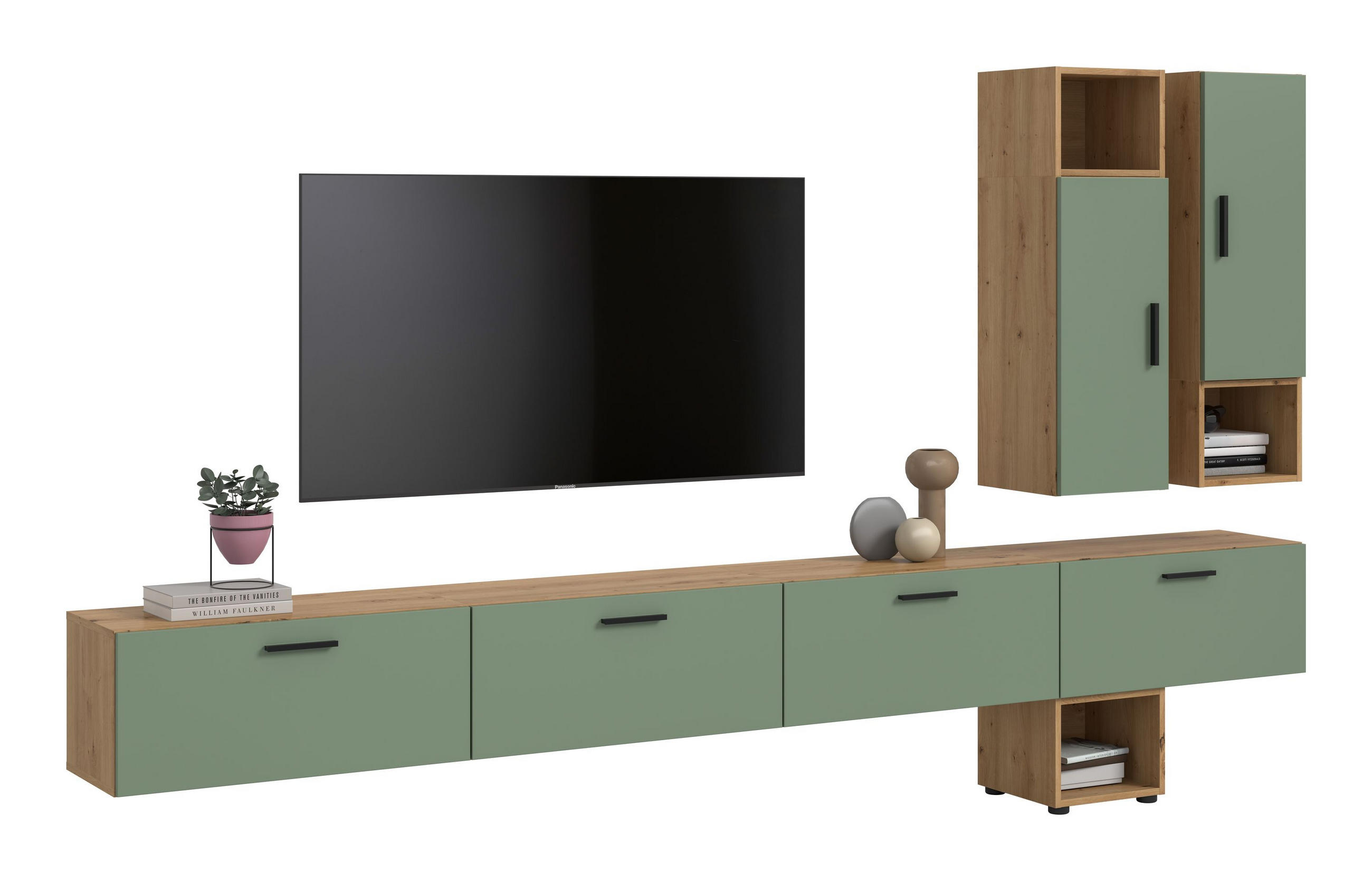 WOHNWAND Primo 6 tlg. (B/H/T: ca. 300/178/34 cm) in Artisan Oak /Smoke Green - Eiche Artisan, Holzwerkstoff (300/178/34cm)