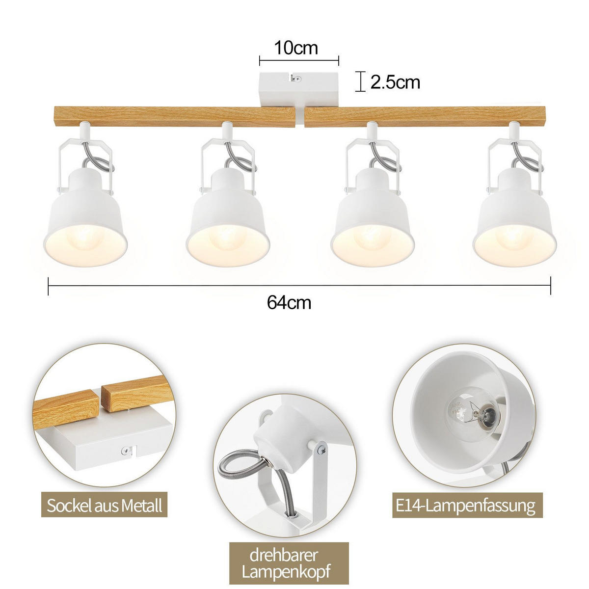 DECKENLEUCHTEDODGE641914 - Weiß, Metall (64/19/14cm) - Nettlife