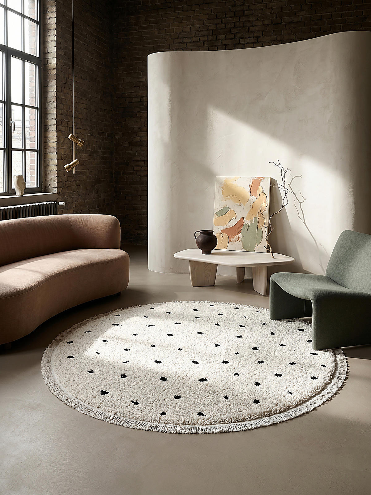 RUNDTEPPICH Abstrakt ATRIO Polypropylen Creme 120 x 120 cm - Beige, Textil (120/120cm) - KADIMA DESIGN