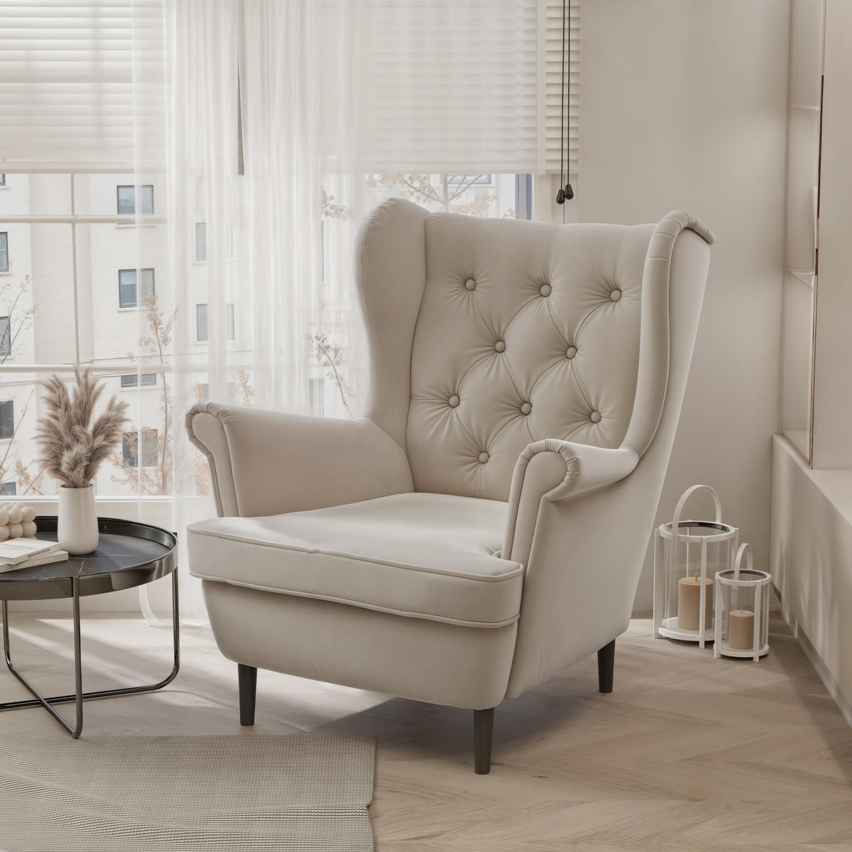 OHRENSESSEL SCANDI - Beige, Holz (75/103/60cm) - Idohome