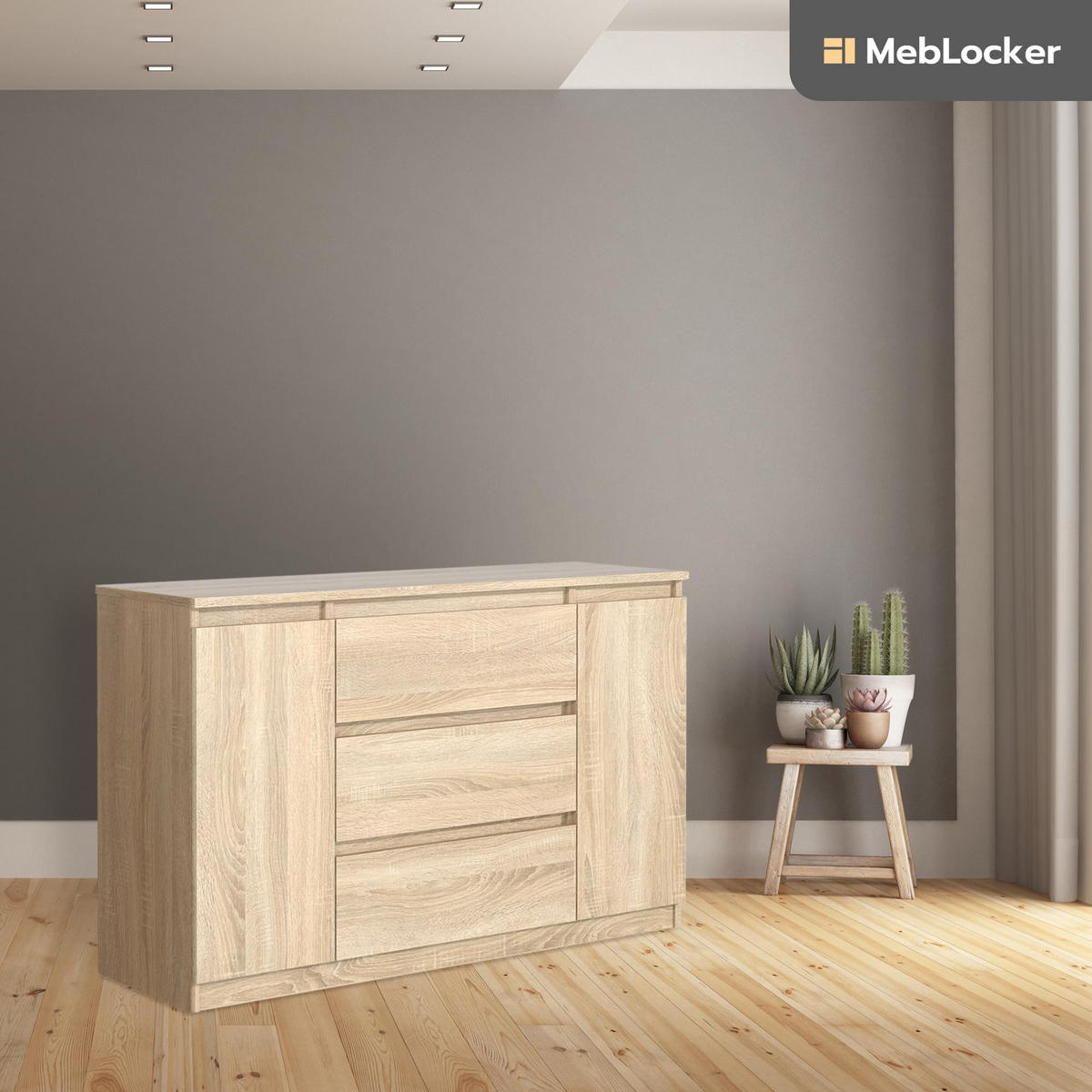 KOMMODE mit 3 Schubladen 2 Schranktüren 120 cm SonomaEiche - Sonoma Eiche, Holzwerkstoff (120.4/78.2/39cm) - MebLocker