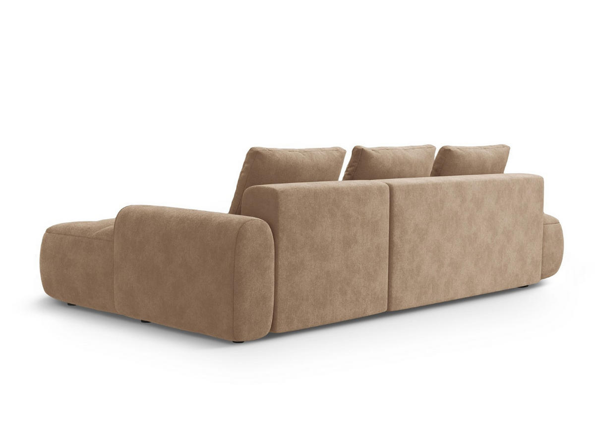AUSKLAPPBARES-ECKSOFA rechts mit Container Linz aus Samt dunkelbeige 3 Sitzplätze - Mokka, Textil (142/275cm) - Cosmopolitan Design