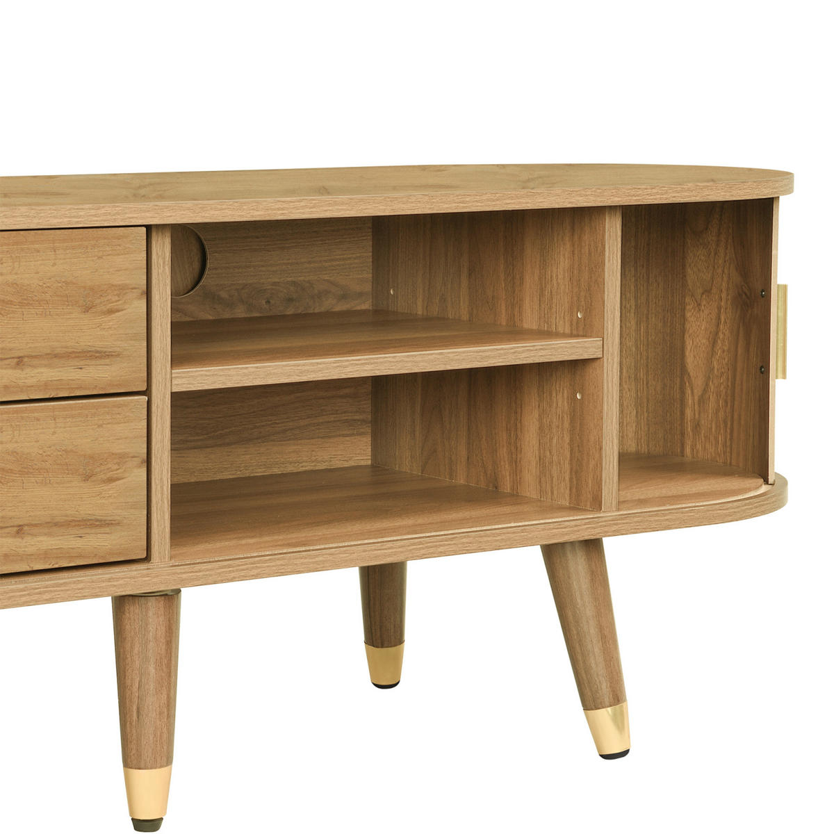 TV-LOWBOARD mit 2 Schubladen und 2 Türen, Wohnzimmermöbel, MDF, naturfarben - Hellbraun, Holz (38/45/175cm) - GENKI LIVING