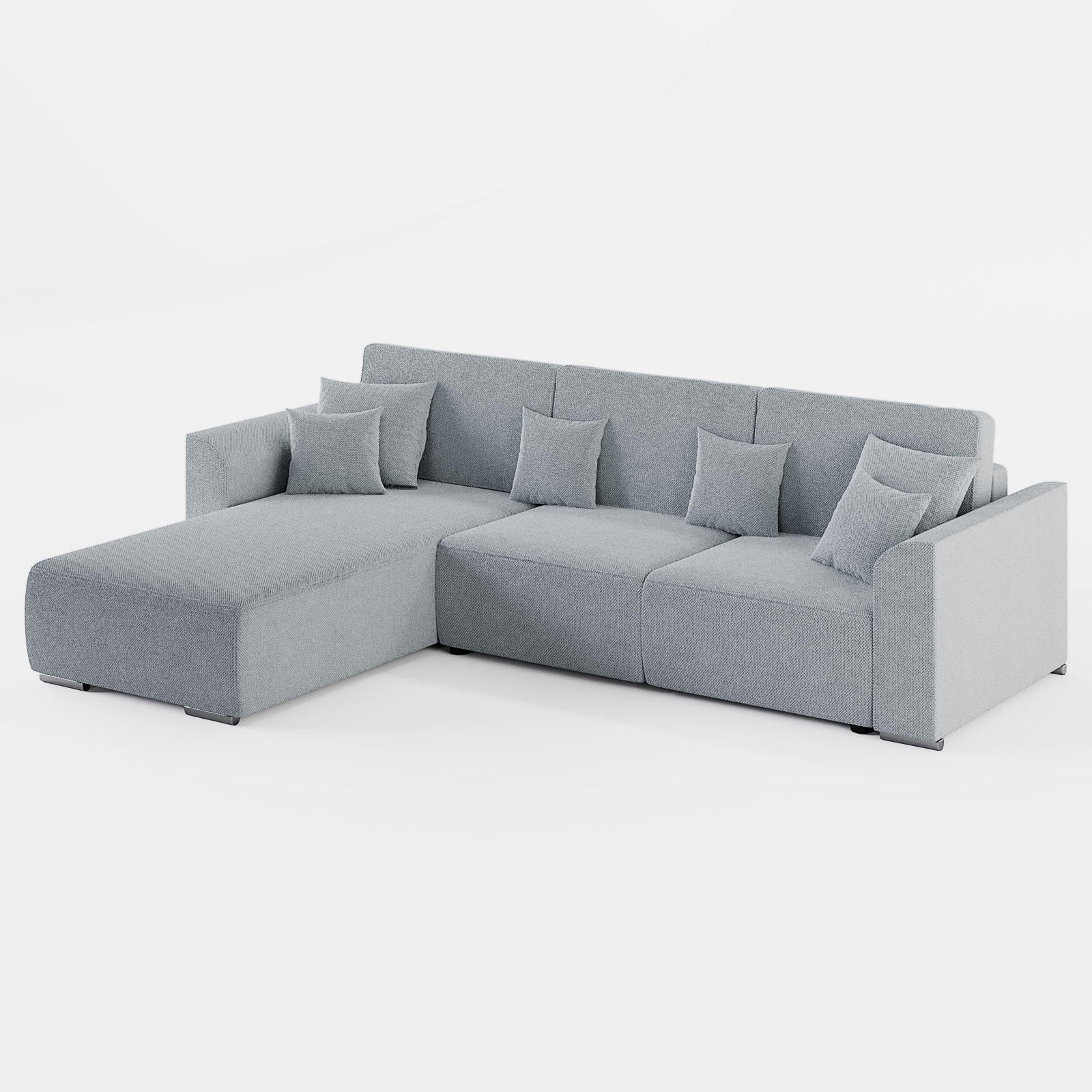 ECKSOFA LUMO L Links Hellgrau Flechtwerk-Stoff mit Schlaffunktion und Bettkasten - Hellgrau, Textil (293/195cm) - Barchello