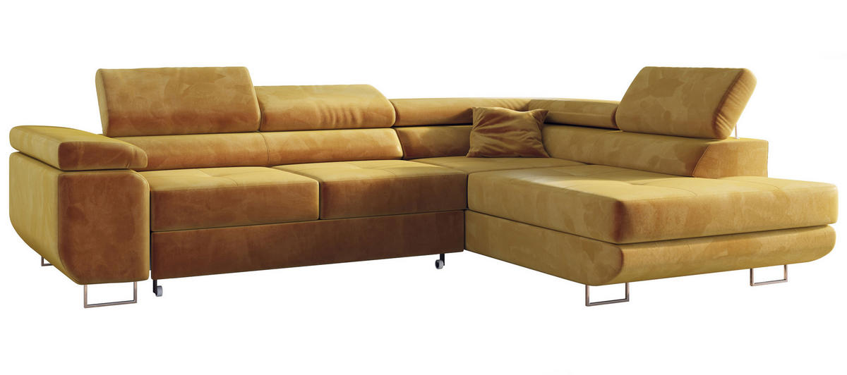 ECKSOFA GUSTAW L Gelb Velvet Rechts Seite - Gelb/Silberfarben, Textil/Metall (275/205cm) - MKS