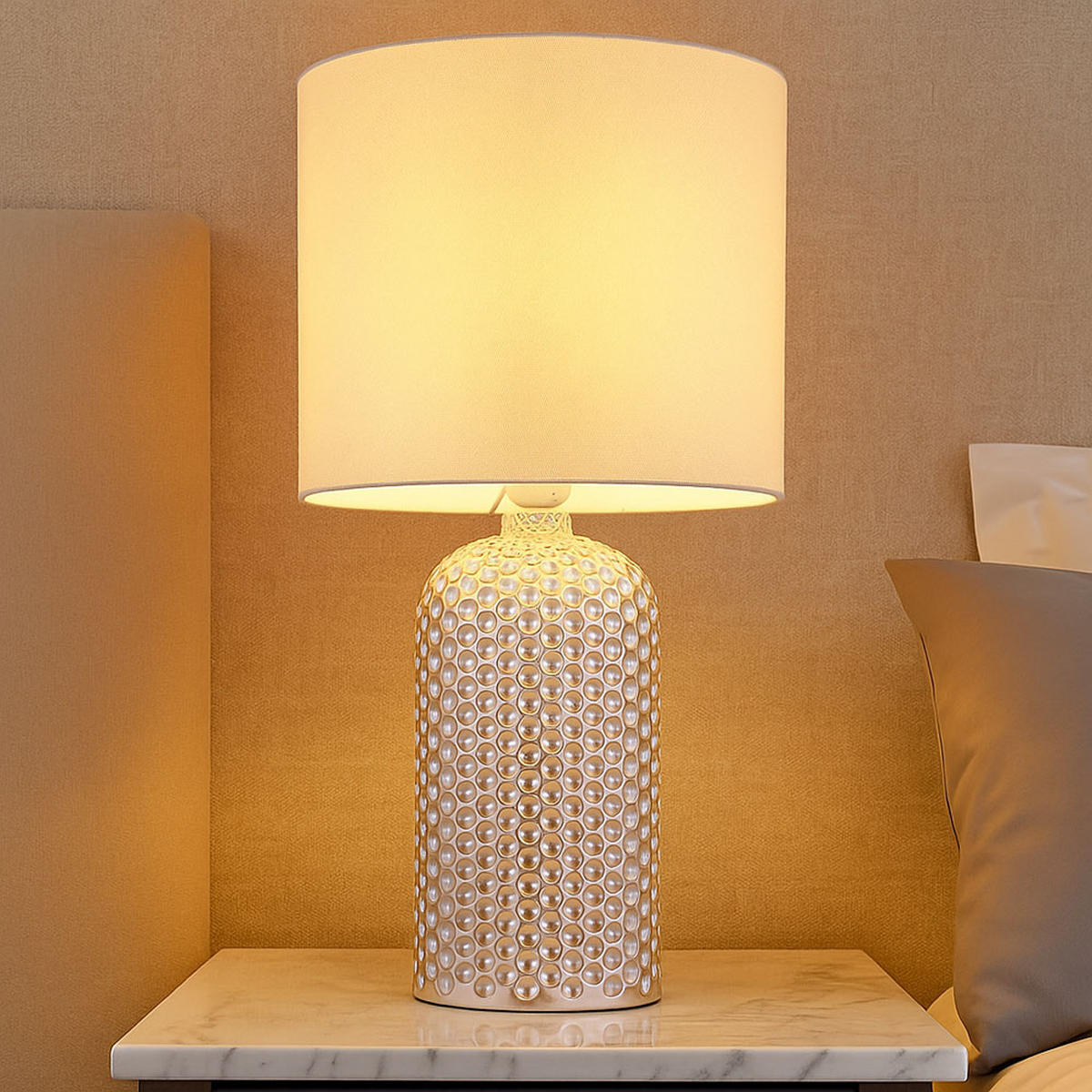 TISCHLEUCHTE SOFIA Champagner Textil Glas - Champagner, Glas (26.5/26.5/50cm) - Globo Lighting