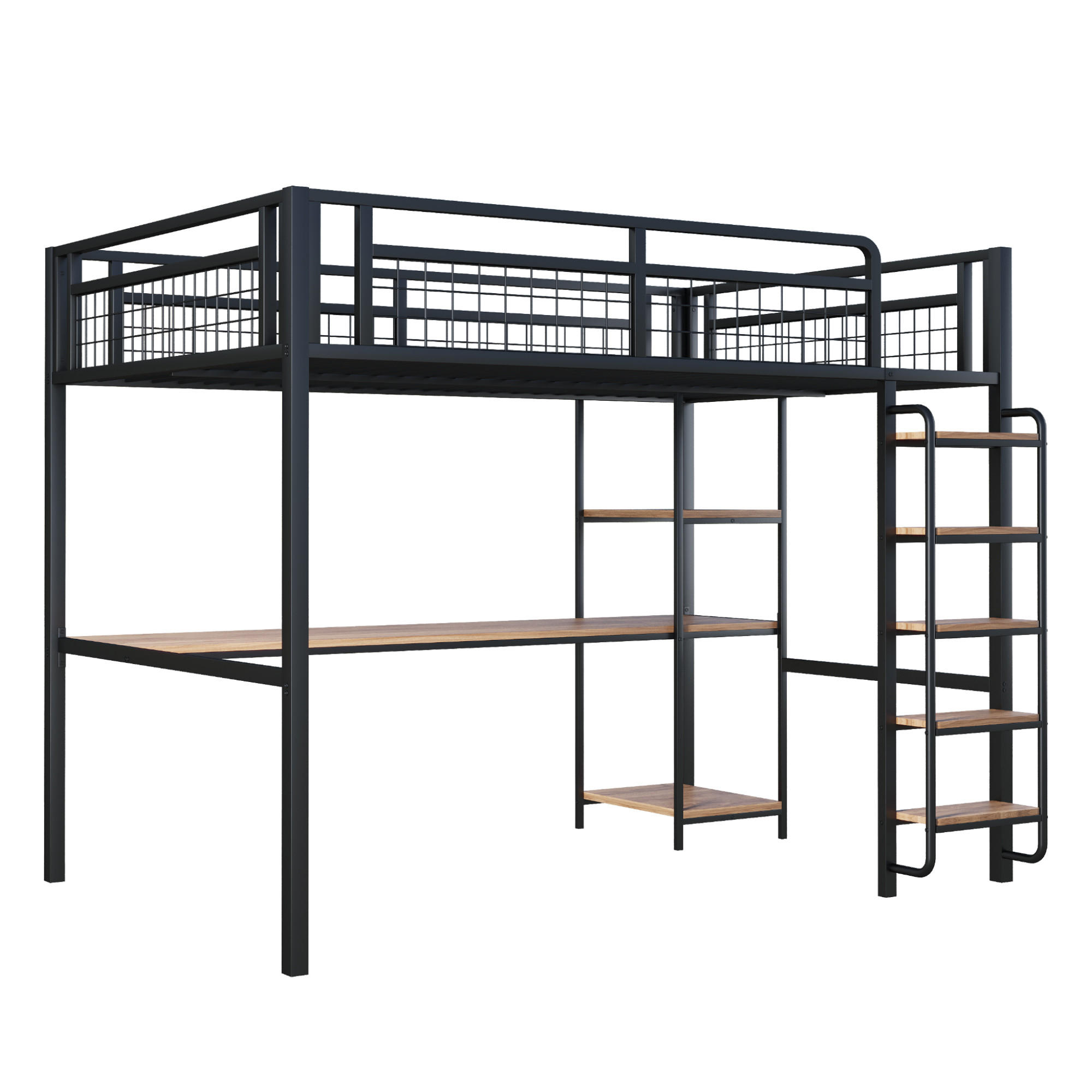 HOCHBETT 140/200 cm Schwarz mit Treppenstufen, Tisch und Regalen - Schwarz, Metall (140/200cm) - Oxeza