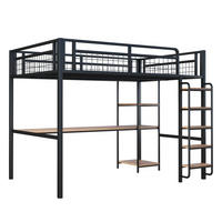 HOCHBETT 140/200 cm Schwarz mit Treppenstufen, Tisch und Regalen - Schwarz, Metall (140/200cm) - Oxeza