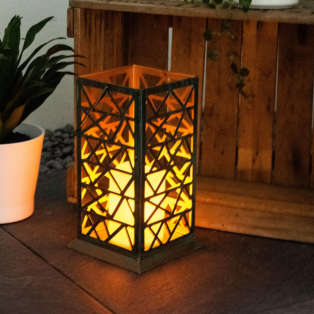 LED AUSSENLEUCHTE Feuereffekt Rostgrün - Braun, Metall (14/14/27cm)