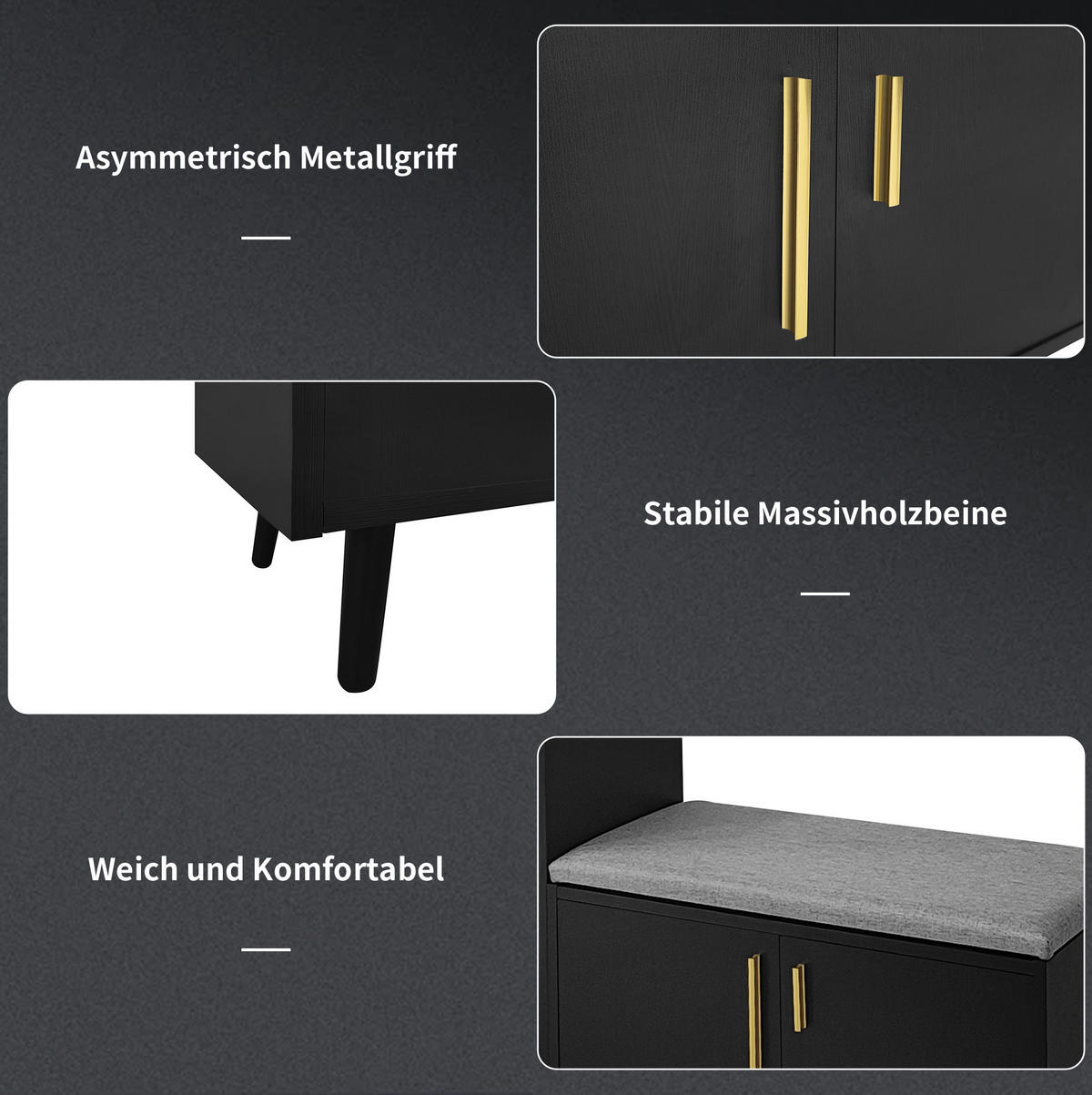 SCHUHSCHRANK aus Spanplatte 120x34x82cm in Schwarz mit Sitzpolster - Schwarz, Holzwerkstoff (120/82/34cm) - Modfu