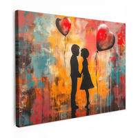 LEINWANDBILD Straßenkunst - Liebe - Graffiti - Kunst - Banksy 80x60 cm - Orange, Textil (80/60cm) - MuchoWow