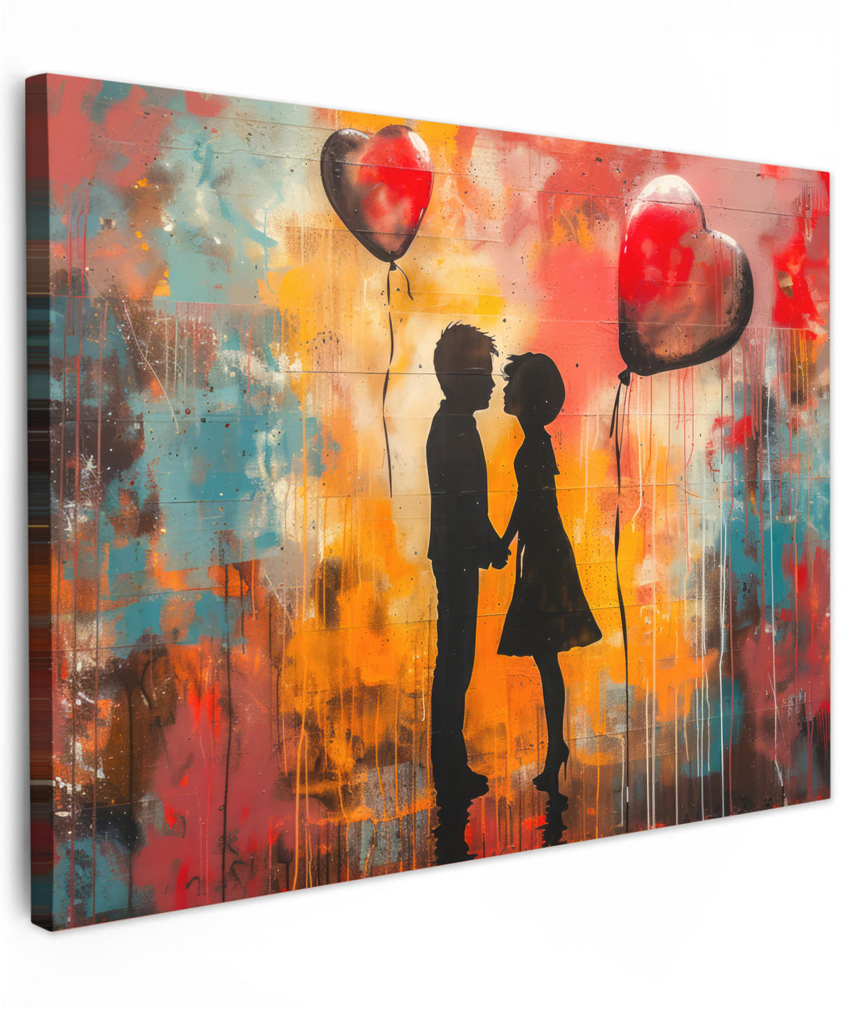 LEINWANDBILD Straßenkunst - Liebe - Graffiti - Kunst - Banksy 80x60 cm - Orange, Textil (80/60cm) - MuchoWow