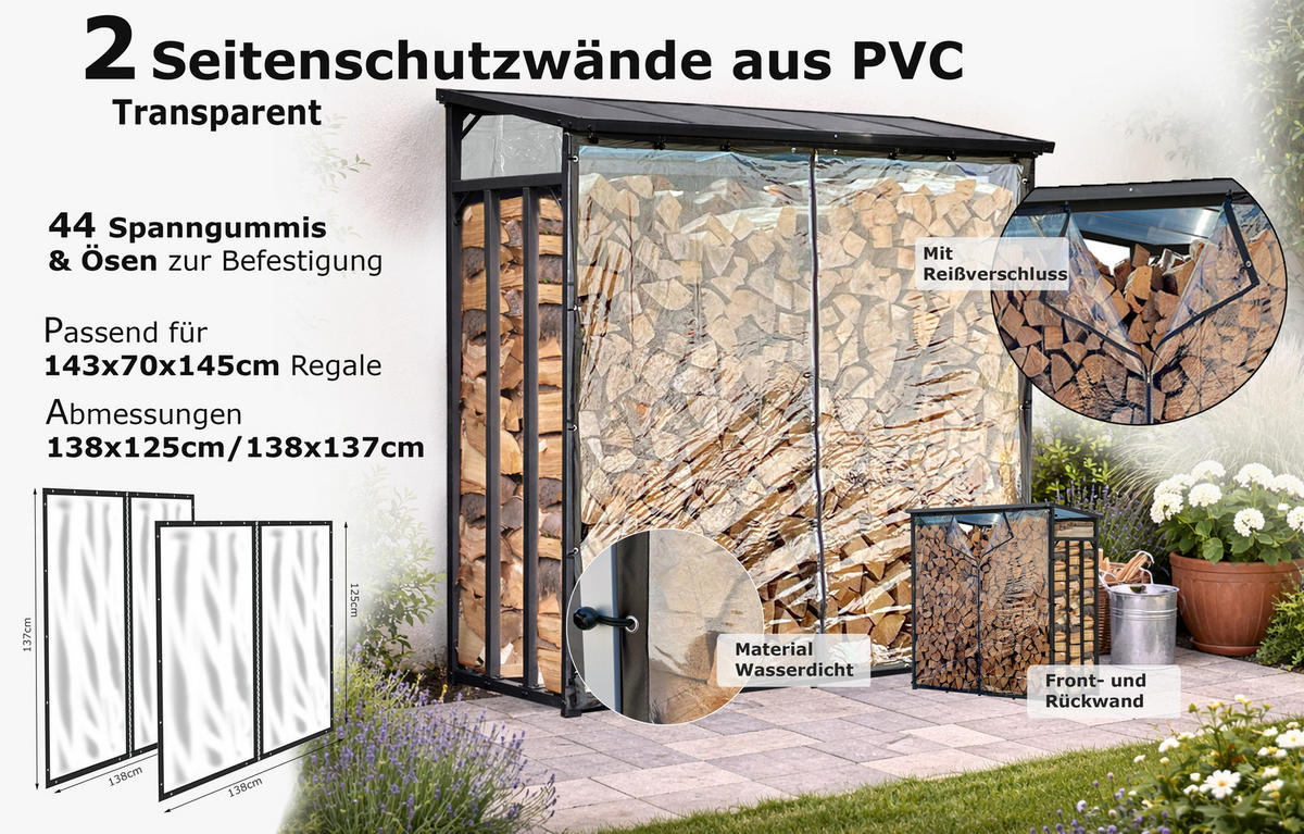WETTERSCHUTZ Set für Kaminholzregal 143/145 cm Transparent - Transparent, Kunststoff (143/145/1cm) - QUICK STAR