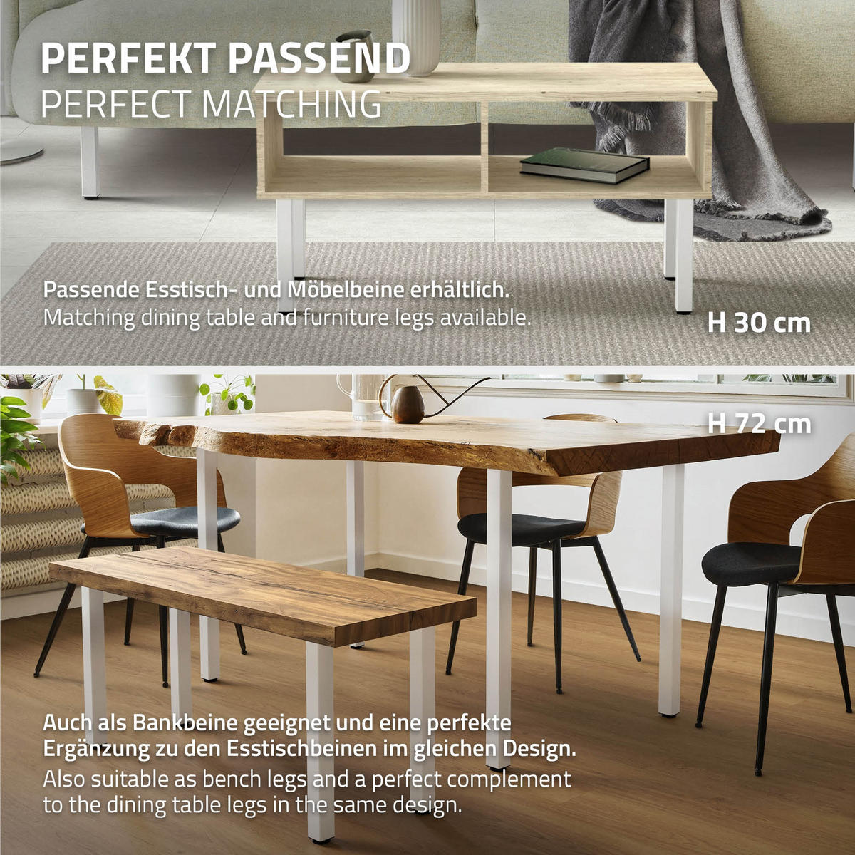 TISCHBEINE 4er Set I-Design H:42 cm Weiß 4x4 cm - Weiß, Metall (4/42/4cm) - ML-DESIGN