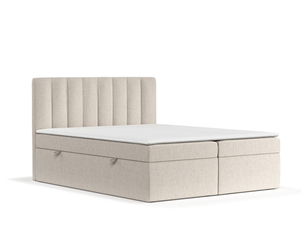 BOXBETT Novento Beige 160/200 cm mit Matratze und Topper - Beige/Schwarz, Holz/Holzwerkstoff (160/200cm) - Maison de Reve