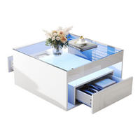 COUCHTISCH weiß aus MDF mit gehärteter Glasplatte und App-gesteuerter USB-LED 70 × 70 × 35 cm - Weiß, Holzwerkstoff (70/70/35cm) - Luhomfu