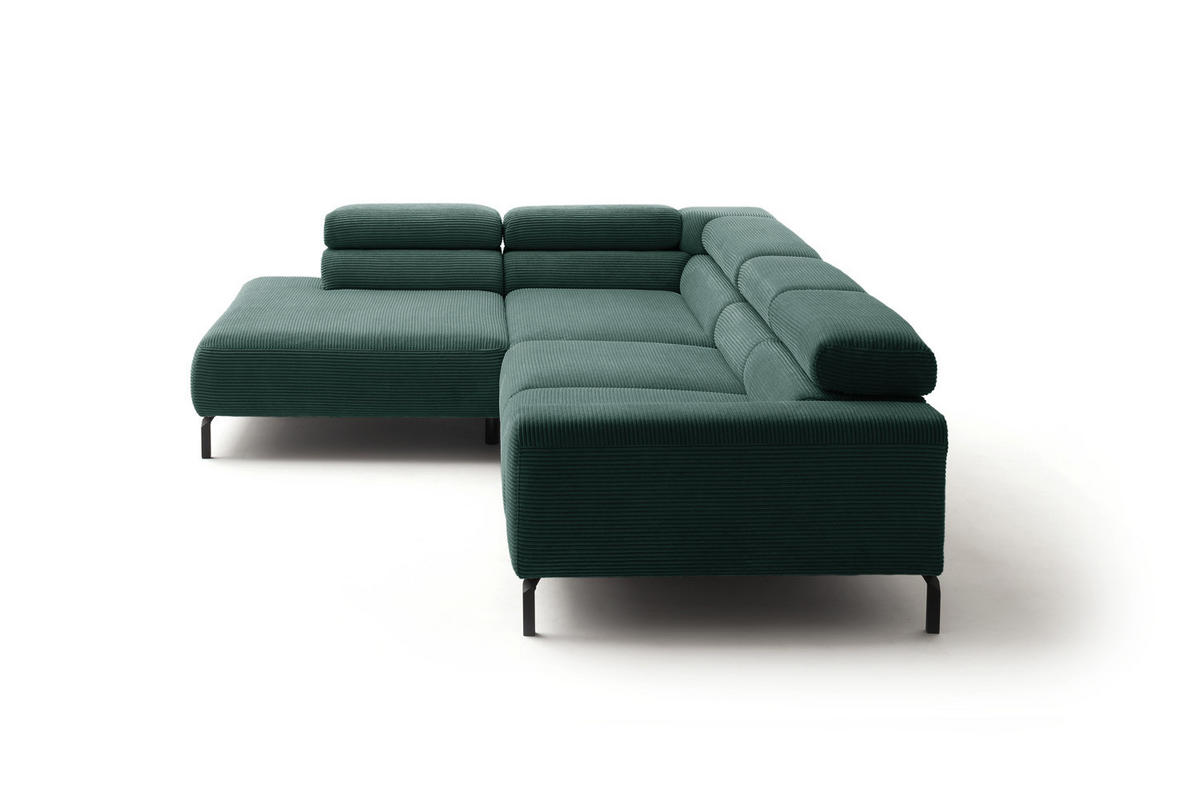 ECKSOFA MIT MOTORISCHEM SITZVORZUG DELIA Smaragdgrün Cord - Smaragdgrün/Schwarz, Textil/Metall (312/219cm) - KAWOLA
