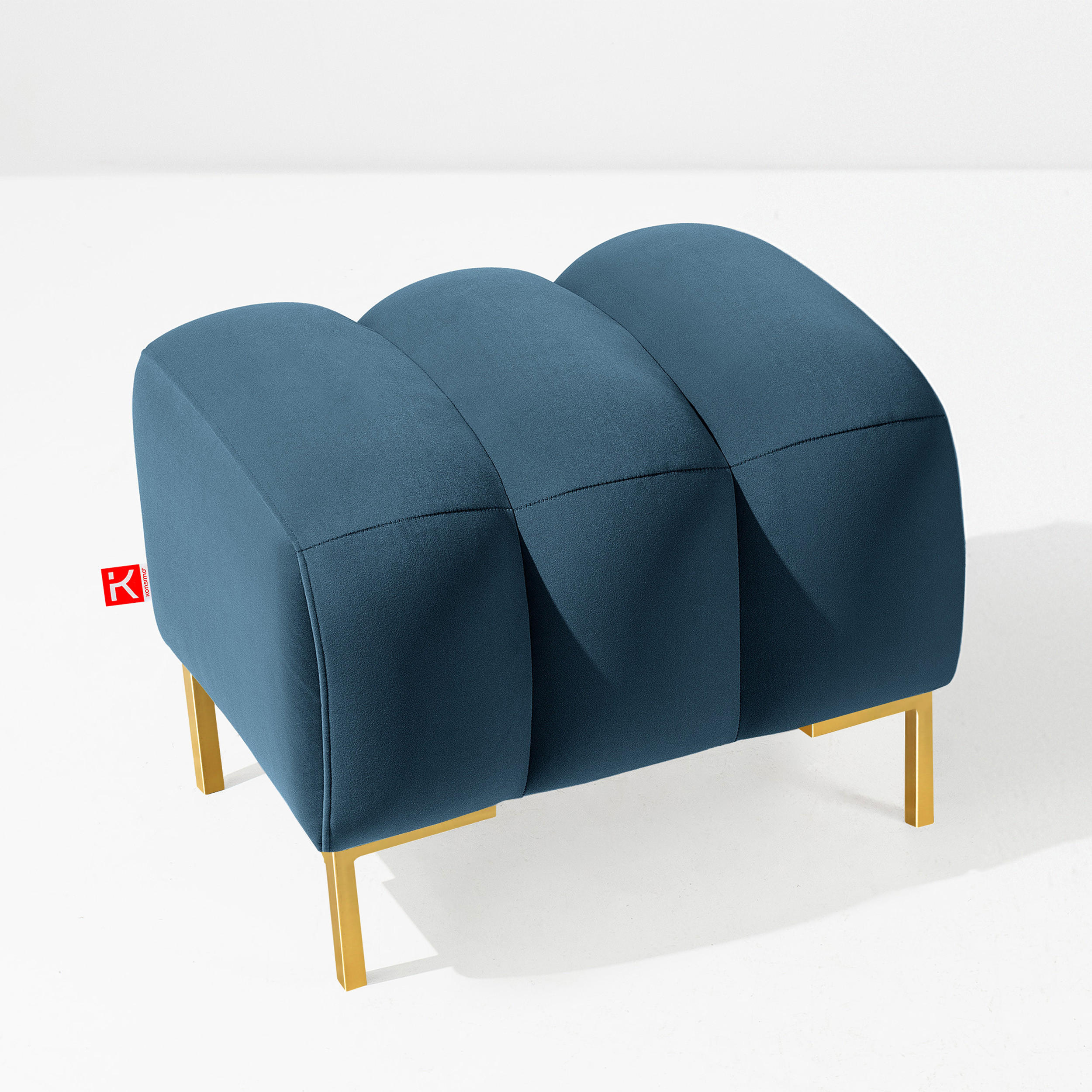 SITZHOCKER Polsterhocker PECCO, Veloursstoff - Blau/Goldfarben, Holz/Textil (120/50/50cm) - KONSIMO®