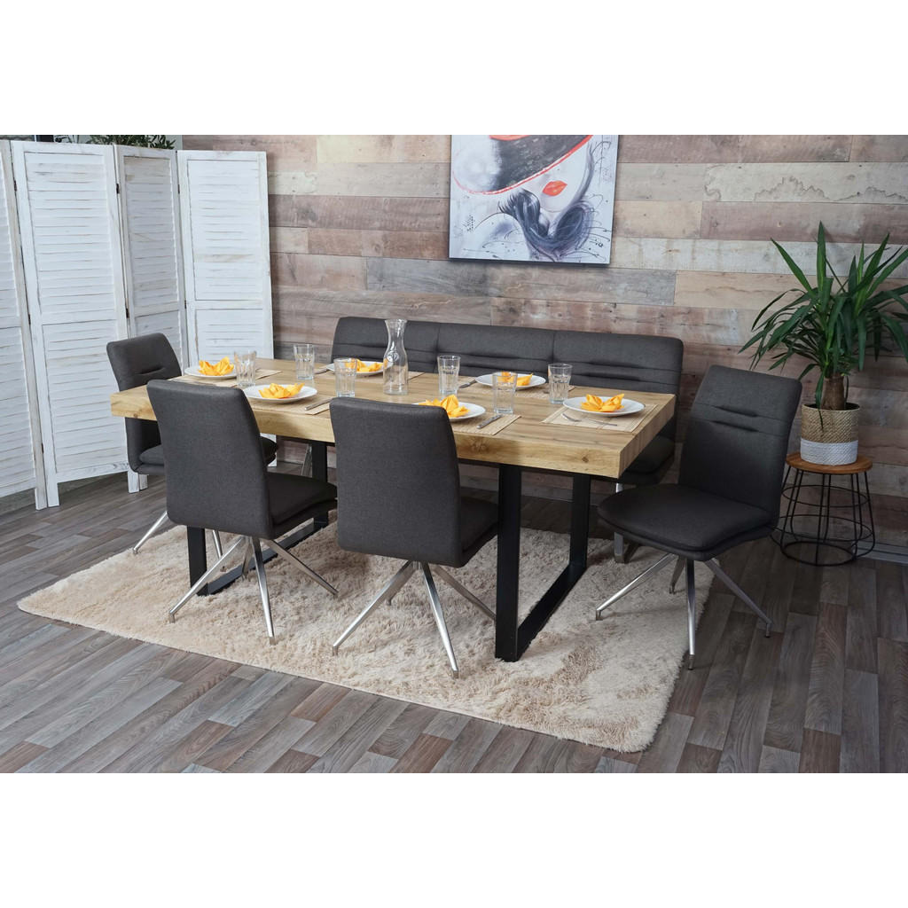 Thumbnail - MCW Esszimmer-Set, Grau, Braun, Textil, 180x90x60 cm, Esszimmer, Bänke, Sitzbänke