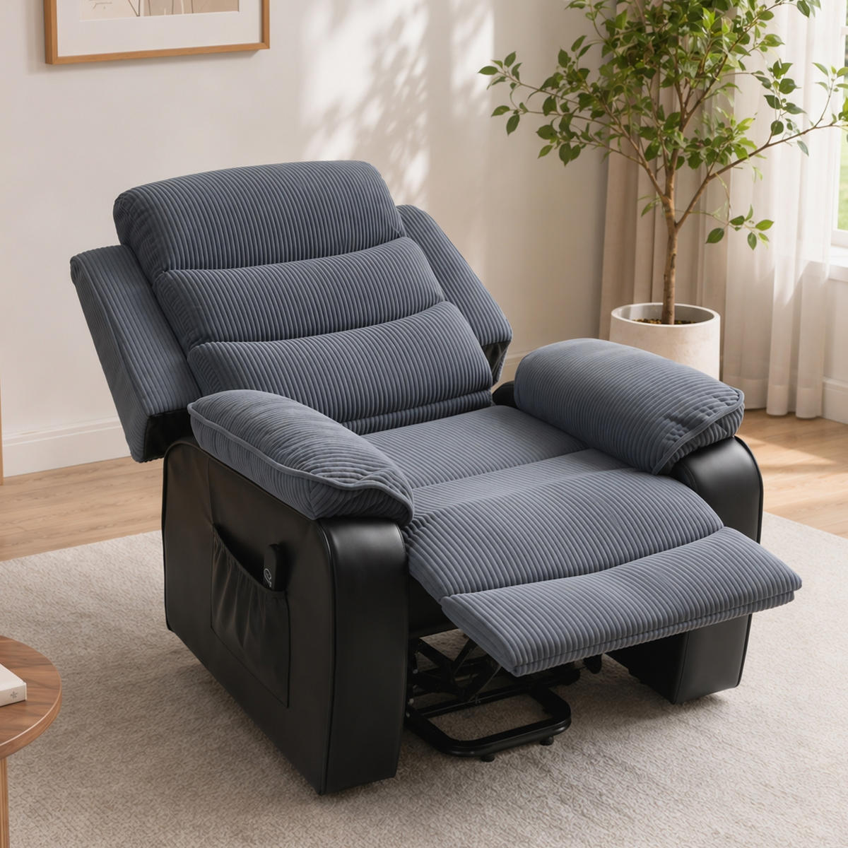 FERNSEHSESSEL-MIT-AUFSTEHHILFE Cord Kunstleder Dunkelgrau - Dunkelgrau, Kunststoff/Textil (96/108/96cm) - HOMCOM