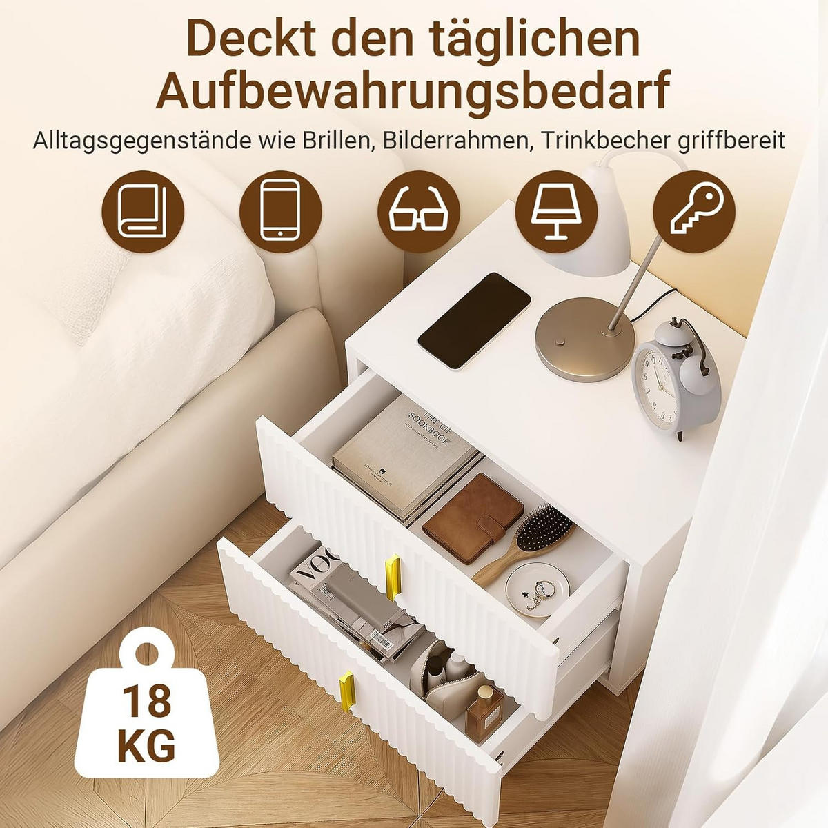 NACHTTISCH mit zwei Schubladen FBT177-E-W - Weiß, Holzwerkstoff (40/30/30cm) - SoBuy