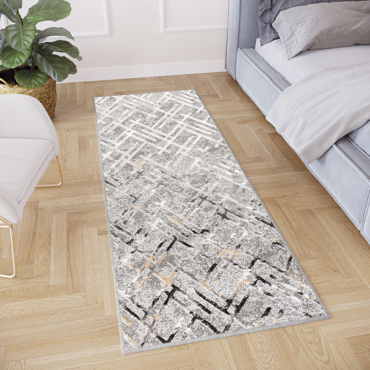 LÄUFER Crystal Hellgrau Marmor Optik 80/1300 cm - Hellgrau, Textil (80/1300cm) - Tapiso