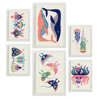 POSTER Set Mit 6 Wasserkreaturen In Tiere Zusammenfassungen A3 & A4 Weißer Rahmen - Weiß, Papier (29/3cm) - Nacnic