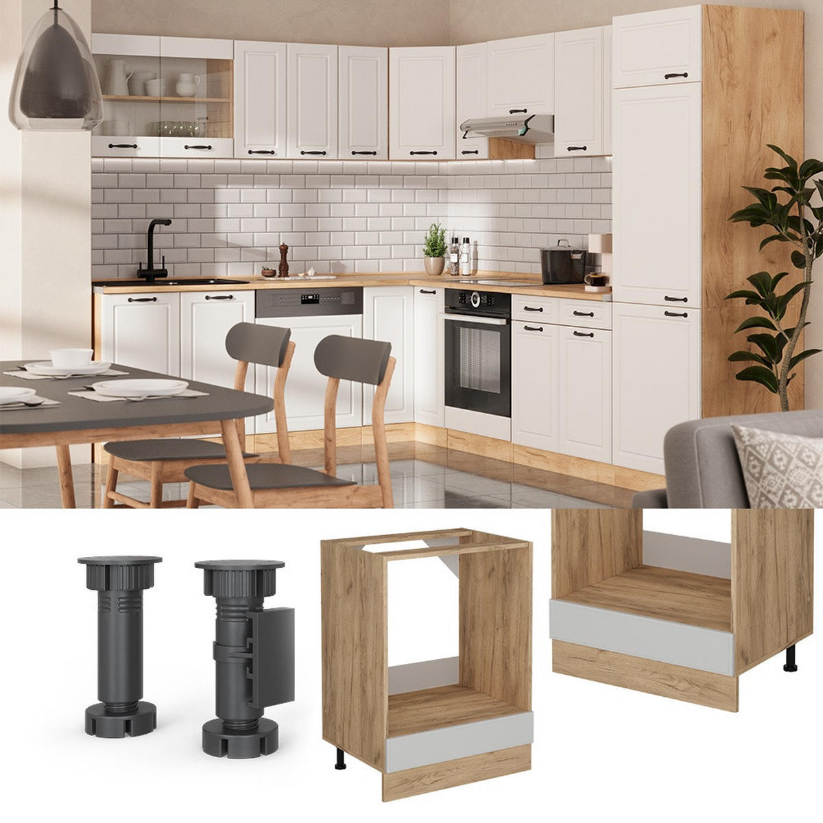 HERDUMBAUSCHRANK R-Line Weiß Landhaus 60 cm ohne Arbeitsplatte - Honigeiche/Weiß, Holzwerkstoff (60/81.6/46cm) - Vicco