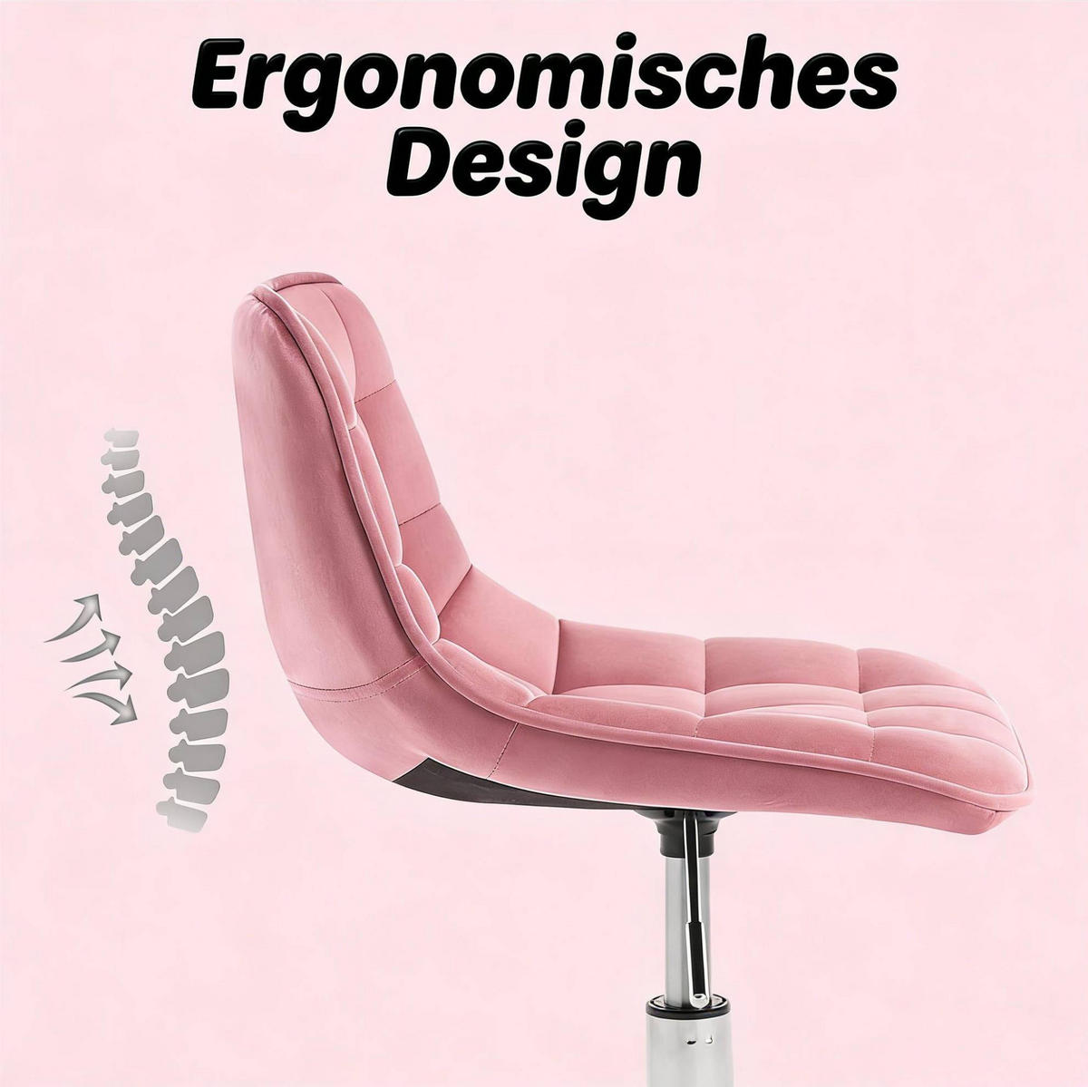 BÜROSTUHL drehbar höhenverstellbar Samt Pink - Pink, Metall (43/67.5/43cm) - Meubliv